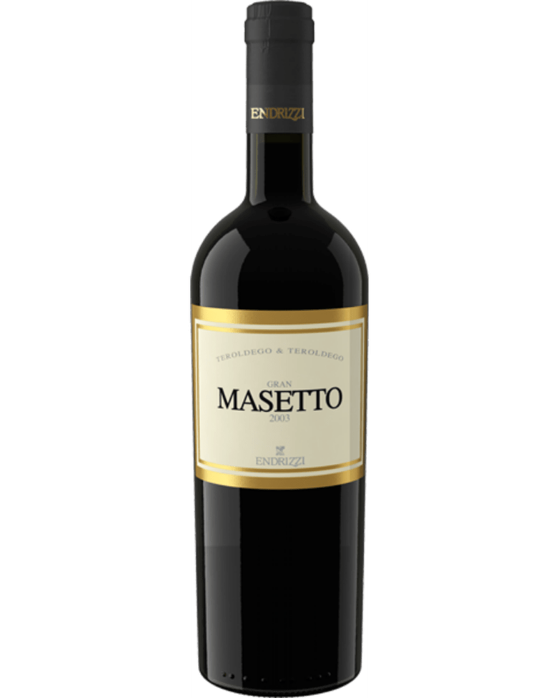 Rotwein Gran Masetto 2019 von Cantina Endrizzi, edler dunkler Wein in einer Flasche mit Etikett, ideal für Weinliebhaber