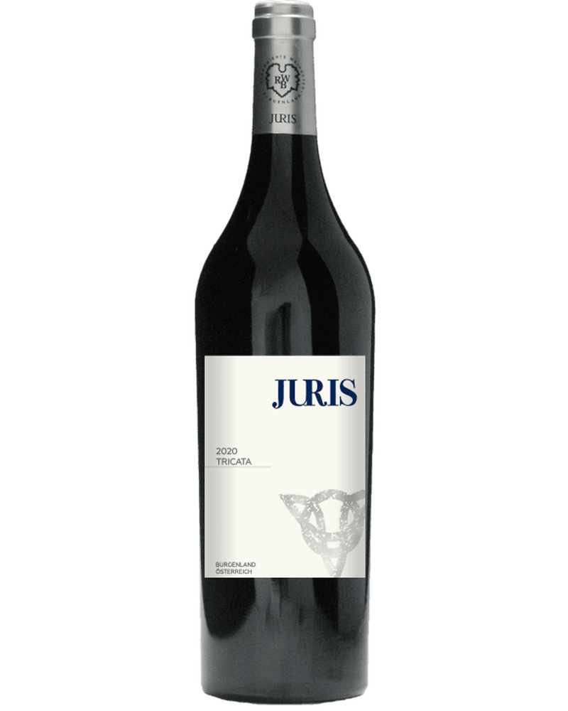 Juris Tricata 2020 Rotwein in 0,75-L-Flasche, dunkle Rotweinflasche mit Weinlogo und Weinname auf Etikett