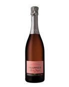 Flasche Rosé de Saignée Extra Brut Schaumwein von Drappier, elegant rosa Farbe und edles Design sichtbar.
