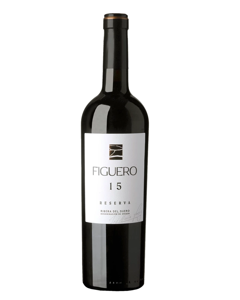 Flasche Figuero 15 Reserva 2019 Magnum Rotwein von García Figuero, edle Weinflasche mit Etikett und Korkverschluss