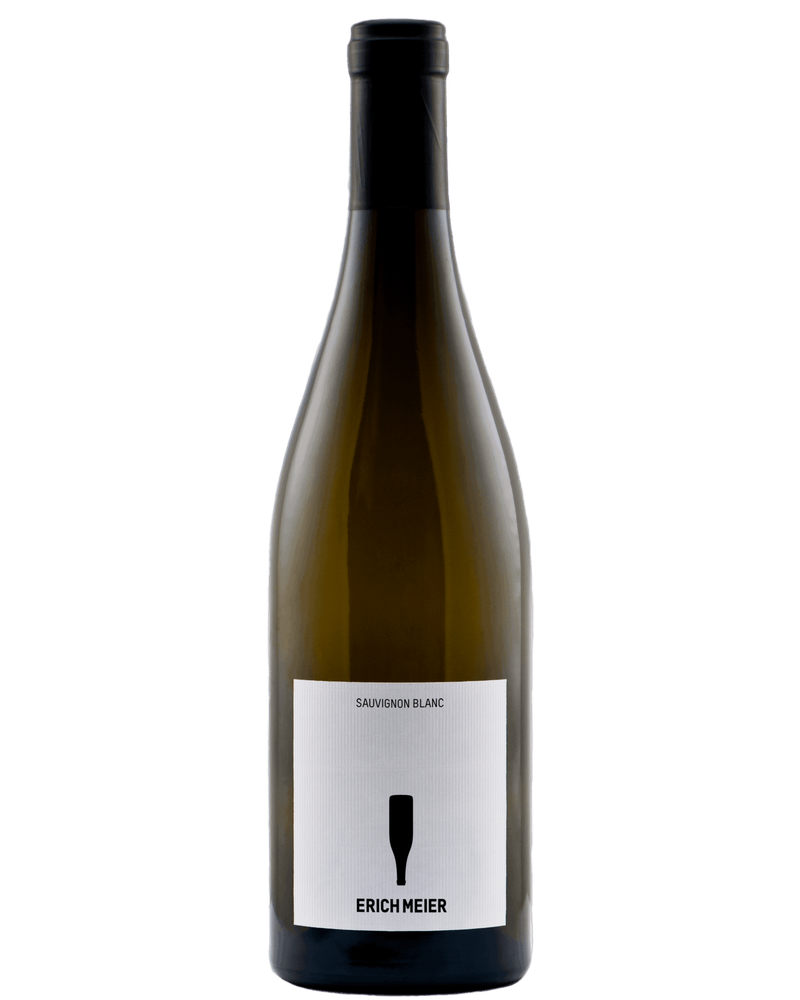 Weißwein Sauvignon Blanc 2025 von Erich Meier, AOC Zürich, Flasche mit hellem Wein in Weinglas, frischer Weißwein.